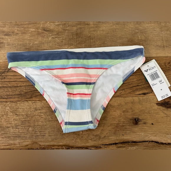 NWT Roxy Line Up Bikini Bottoms In Bright White The Line Up Stripe~ medium - Picture 5 of 8